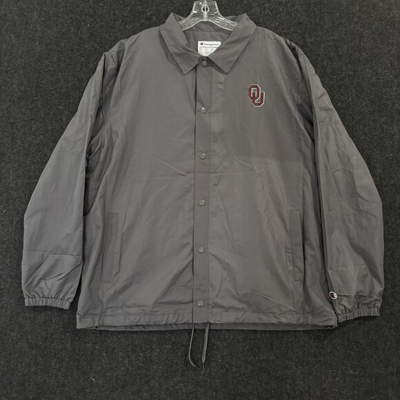 Oklahoma Sooners Jacket Men's XXL Gray OU Windbreaker Snap Front Pockets Long Sl - Picture 1 of 7